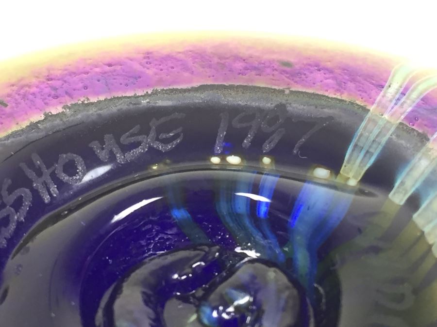 Signed Vintage 1987 Glasshouse Iridescent Studio Art Glass Paperweight [Photo 12]