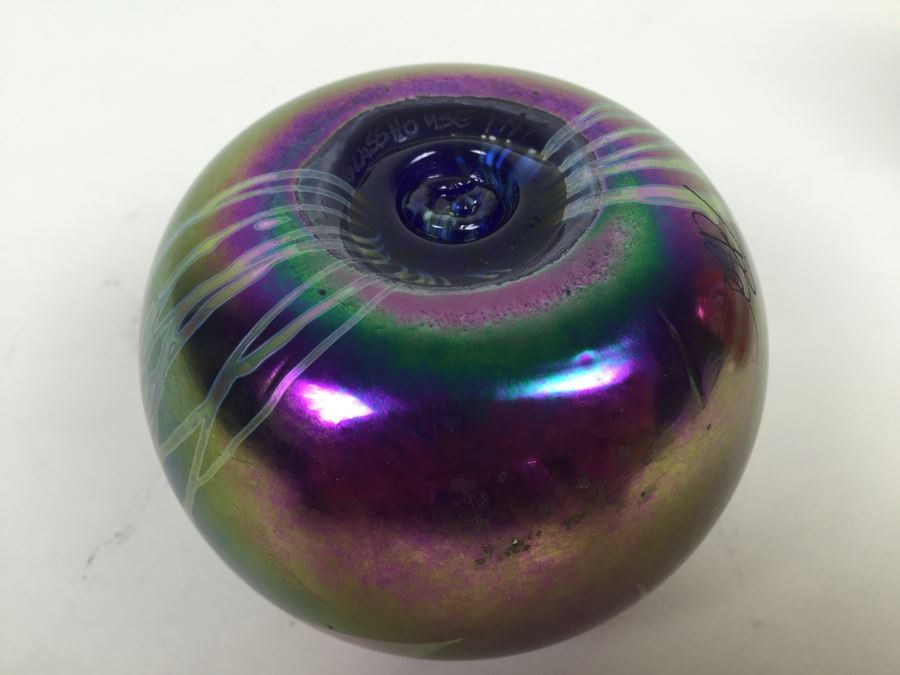 Signed Vintage 1987 Glasshouse Iridescent Studio Art Glass Paperweight [Photo 9]
