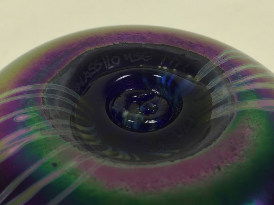 Signed Vintage 1987 Glasshouse Iridescent Studio Art Glass Paperweight [Photo 10]