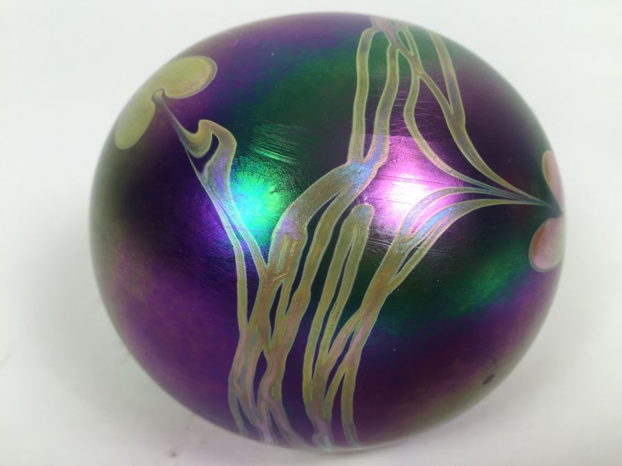Signed Vintage 1987 Glasshouse Iridescent Studio Art Glass Paperweight [Photo 7]