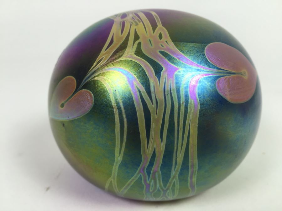 Signed Vintage 1987 Glasshouse Iridescent Studio Art Glass Paperweight [Photo 4]