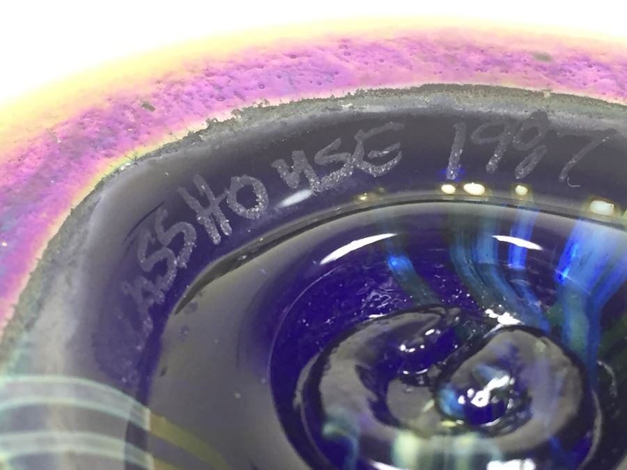 Signed Vintage 1987 Glasshouse Iridescent Studio Art Glass Paperweight [Photo 13]