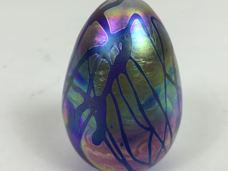 Levay Iridescent Studio Art Glass Egg Shaped Paperweight