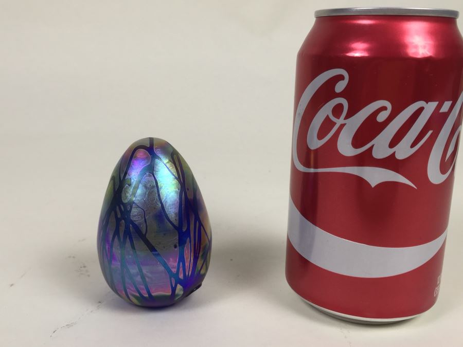 Levay Iridescent Studio Art Glass Egg Shaped Paperweight