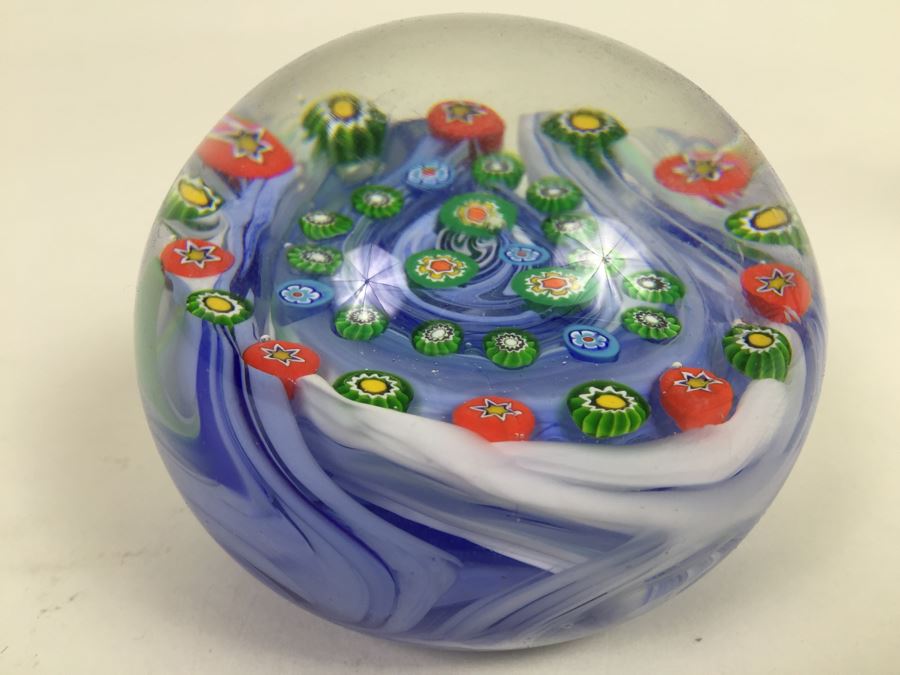 Signed Millefleur Art Glass Paper Weight [Photo 11]