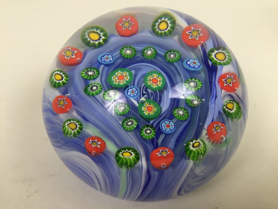 Signed Millefleur Art Glass Paper Weight [Photo 6]