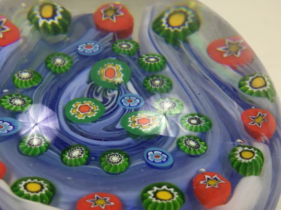 Signed Millefleur Art Glass Paper Weight [Photo 14]