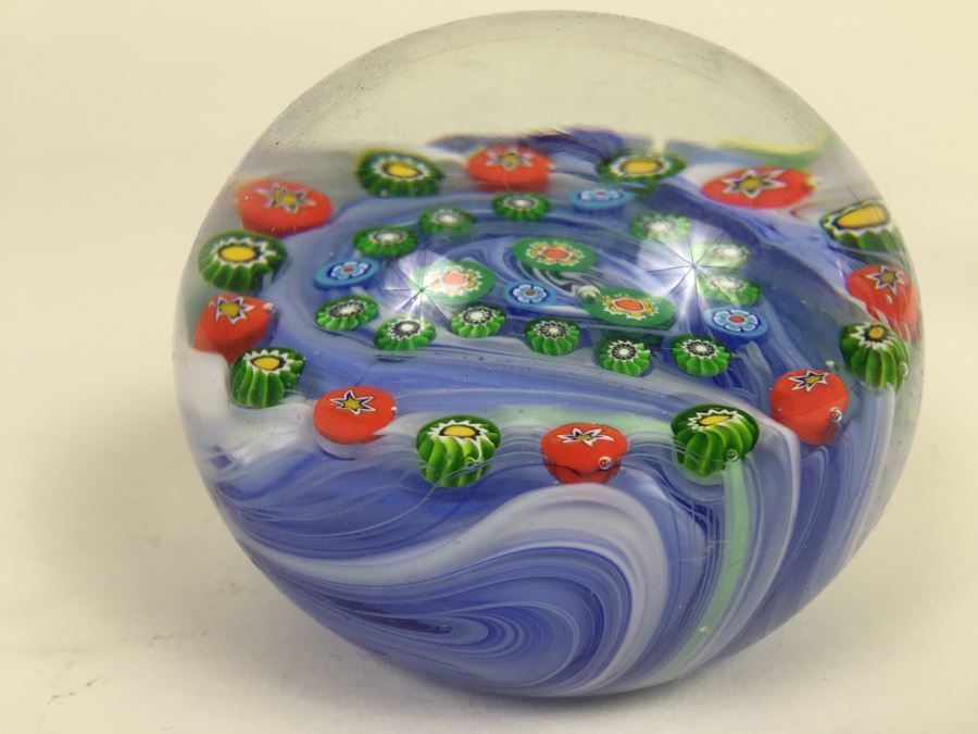 Signed Millefleur Art Glass Paper Weight [Photo 8]