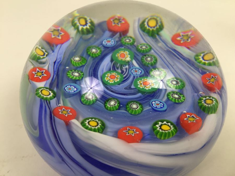 Signed Millefleur Art Glass Paper Weight [Photo 12]