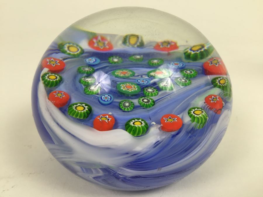 Signed Millefleur Art Glass Paper Weight [Photo 9]
