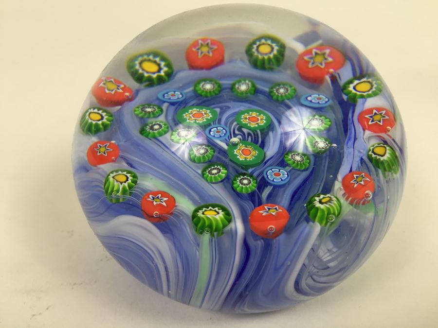 Signed Millefleur Art Glass Paper Weight [Photo 5]