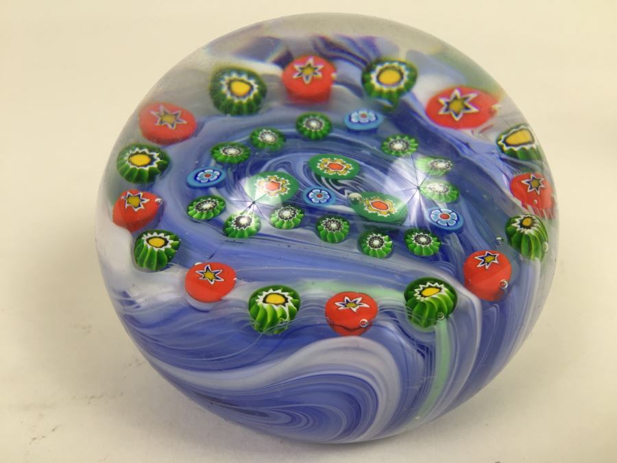 Signed Millefleur Art Glass Paper Weight [Photo 7]