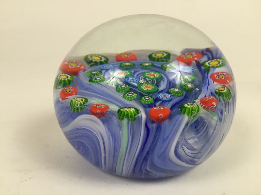 Signed Millefleur Art Glass Paper Weight [Photo 4]