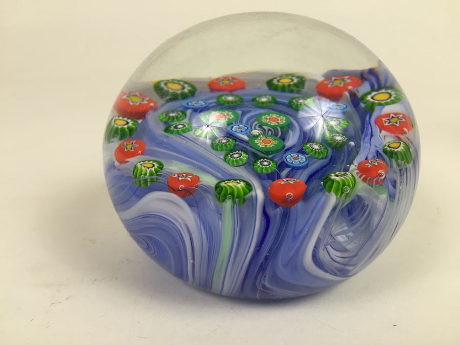 Signed Millefleur Art Glass Paper Weight [Photo 2]