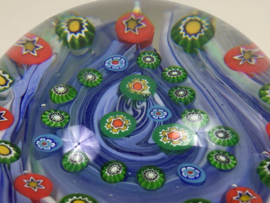 Signed Millefleur Art Glass Paper Weight [Photo 15]