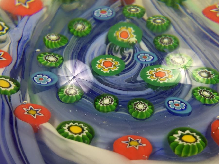 Signed Millefleur Art Glass Paper Weight [Photo 13]