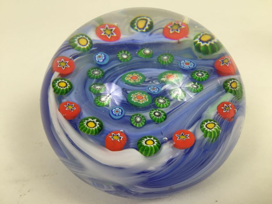Signed Millefleur Art Glass Paper Weight [Photo 10]