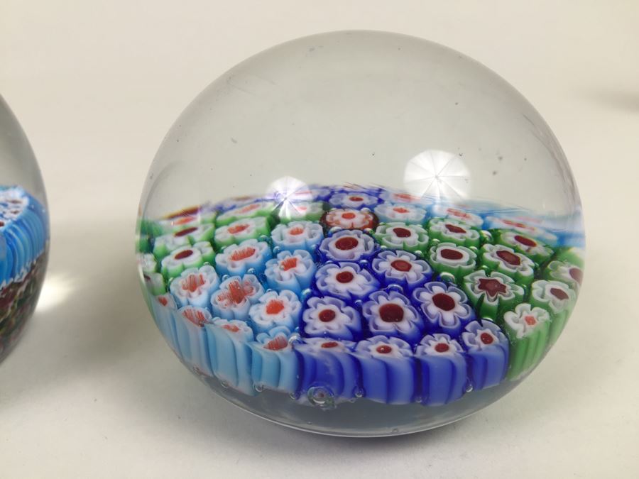(3) Millefleur Art Glass Paper Weight Lot [Photo 2]