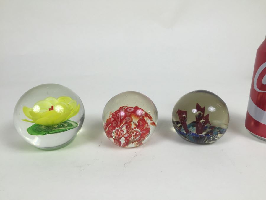 (3) Art Glass Paper Weights