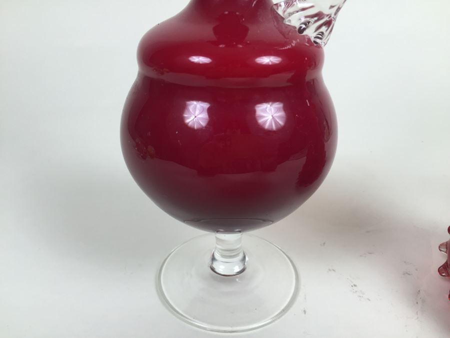 Red Fluted Italian Art Glass Vase And Red Glass Pitcher [Photo 9]