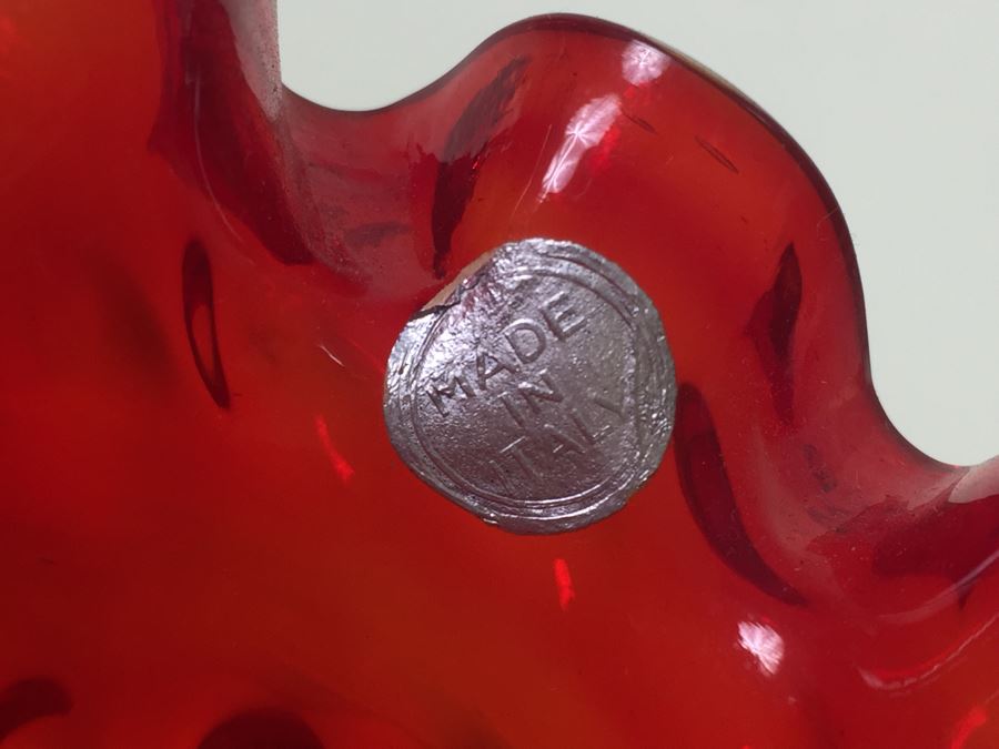 Red Fluted Italian Art Glass Vase And Red Glass Pitcher [Photo 3]