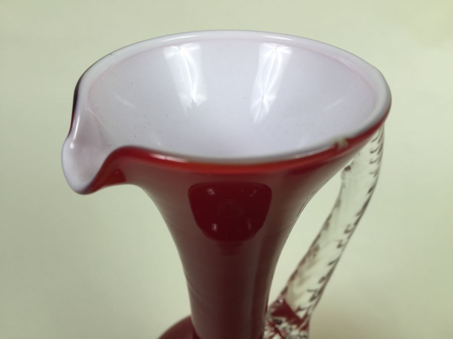 Red Fluted Italian Art Glass Vase And Red Glass Pitcher [Photo 7]