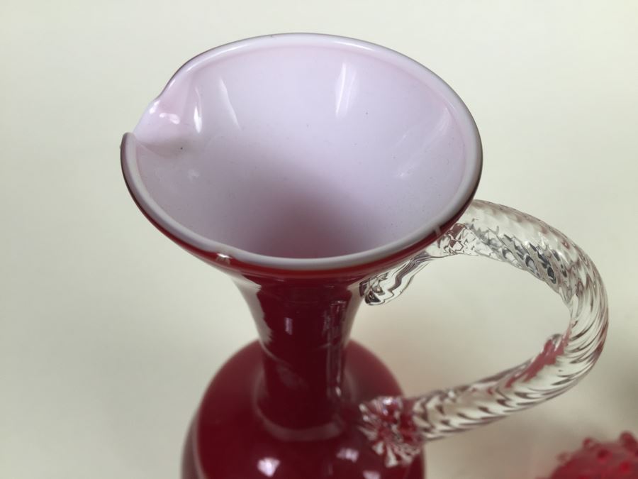 Red Fluted Italian Art Glass Vase And Red Glass Pitcher [Photo 10]