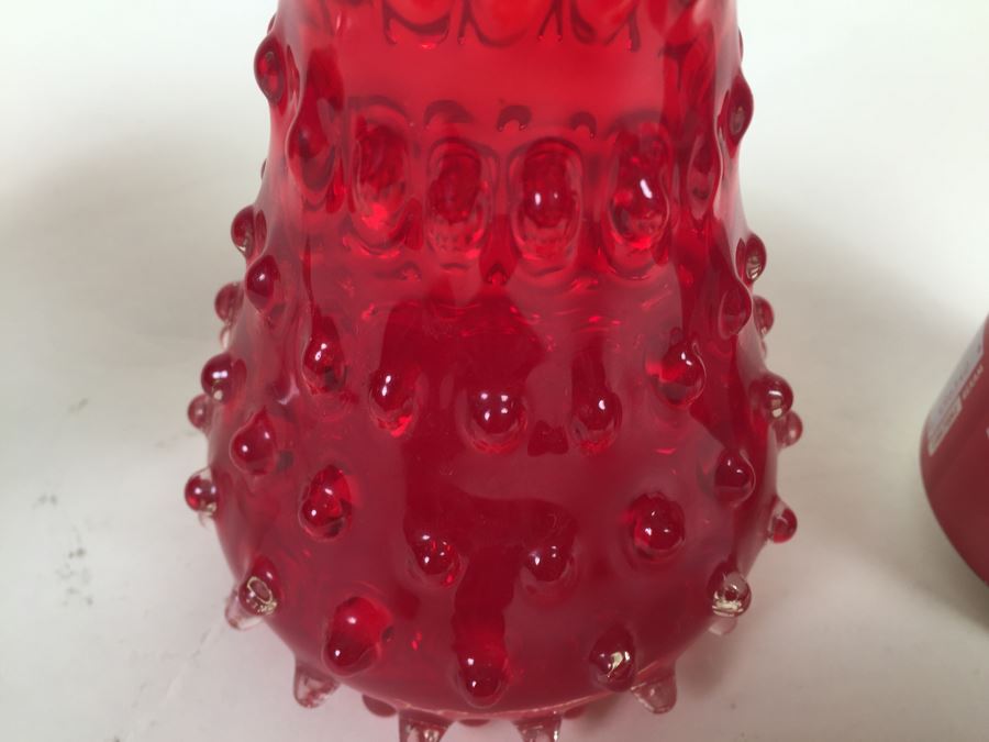 Red Fluted Italian Art Glass Vase And Red Glass Pitcher [Photo 5]