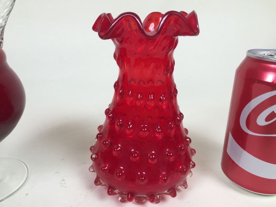 Red Fluted Italian Art Glass Vase And Red Glass Pitcher [Photo 2]
