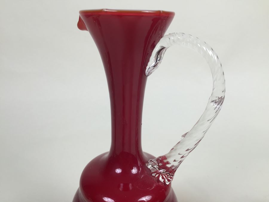 Red Fluted Italian Art Glass Vase And Red Glass Pitcher [Photo 8]
