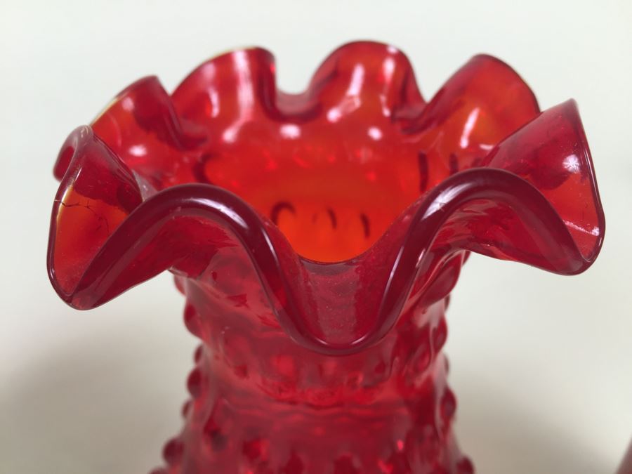 Red Fluted Italian Art Glass Vase And Red Glass Pitcher [Photo 4]