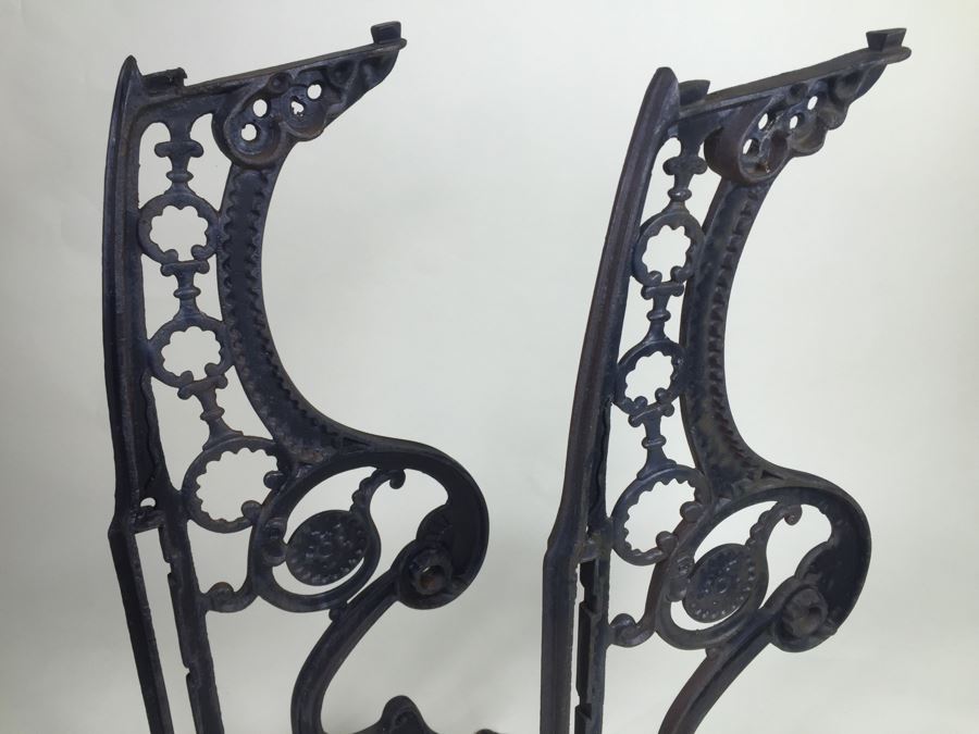 Pair Of Wrought Iron Chair Supports From Old Oceanside Movie Theater - Great For Making Table [Photo 8]