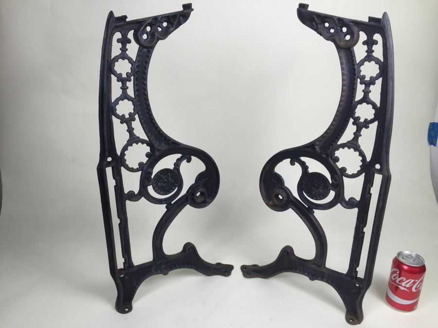 Pair Of Wrought Iron Chair Supports From Old Oceanside Movie Theater - Great For Making Table