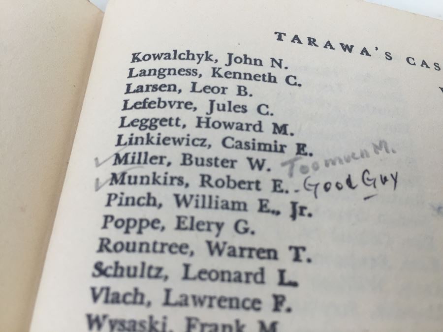 Tarawa The Story Of A Battle Book By Robert Sherrod With Personal Notes From U.S.N. M.D. Gann That Served Wounded Warriors In This Battle [Photo 47]