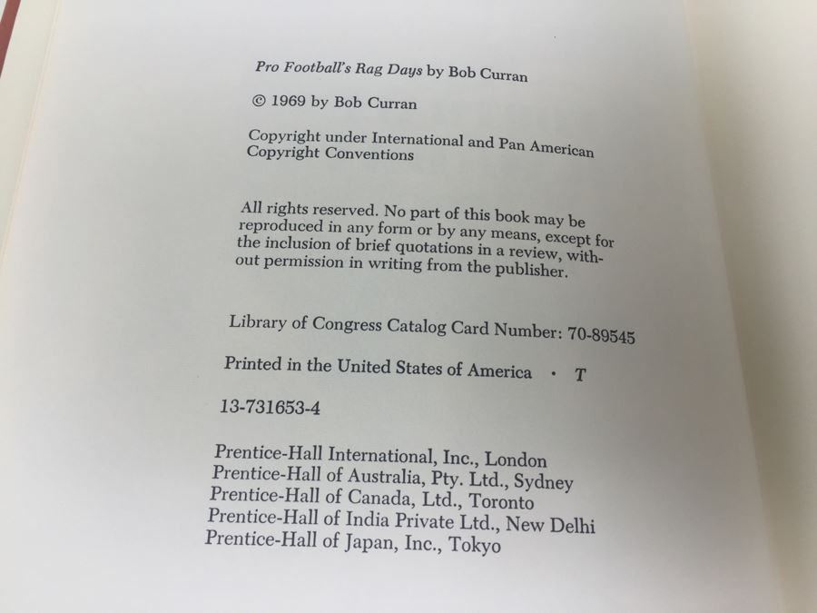 Pro Football's Rag Days By Bob Curran 1969 [Photo 3]
