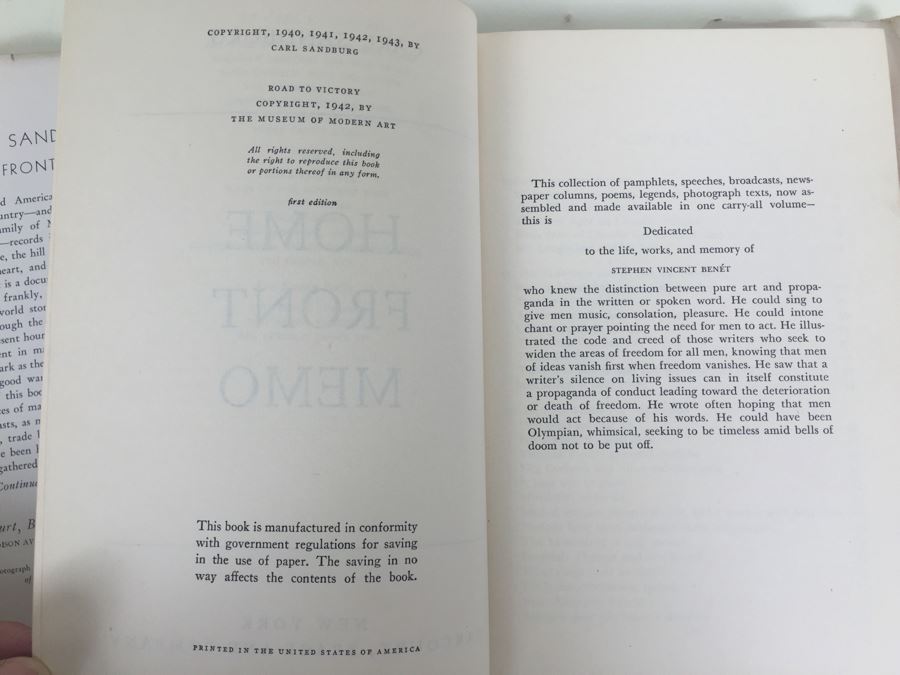 Home Front Memo Carl Sandburg First Edition Book 1943 1942 [Photo 5]