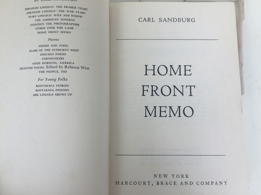 Home Front Memo Carl Sandburg First Edition Book 1943 1942 [Photo 2]