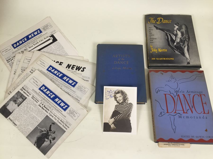 Signed Vera-Ellen Photograph, The Dance Book By John Martin, Merle Armitage Dance Memoranda Book, Artists Of The Dance Book By Lillian Moore And Dance News