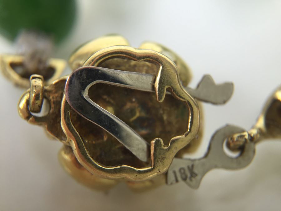 Stunning 18K Gold Jade And Pearl Necklace 65.6g [Photo 3]