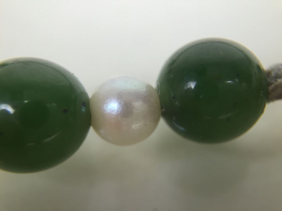 Stunning 18K Gold Jade And Pearl Necklace 65.6g [Photo 10]