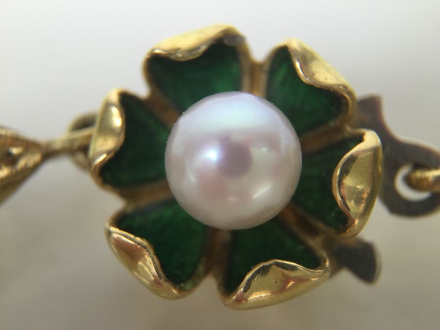 Stunning 18K Gold Jade And Pearl Necklace 65.6g [Photo 9]