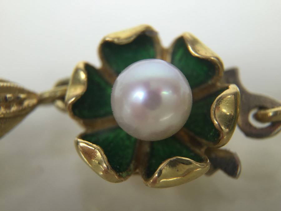 Stunning 18K Gold Jade And Pearl Necklace 65.6g [Photo 2]