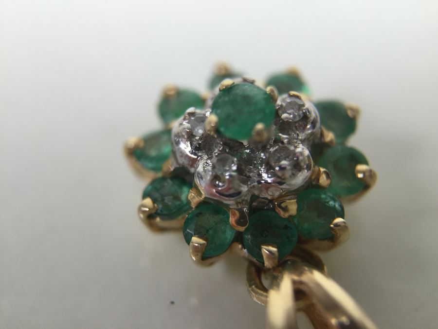 14K Gold Pendant With Diamonds And Green Stones 1.1g