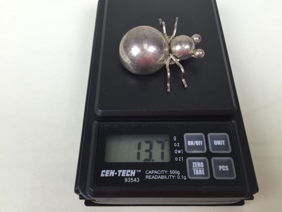 Sterling Silver Bug Brooch Signed 13.7g [Photo 9]