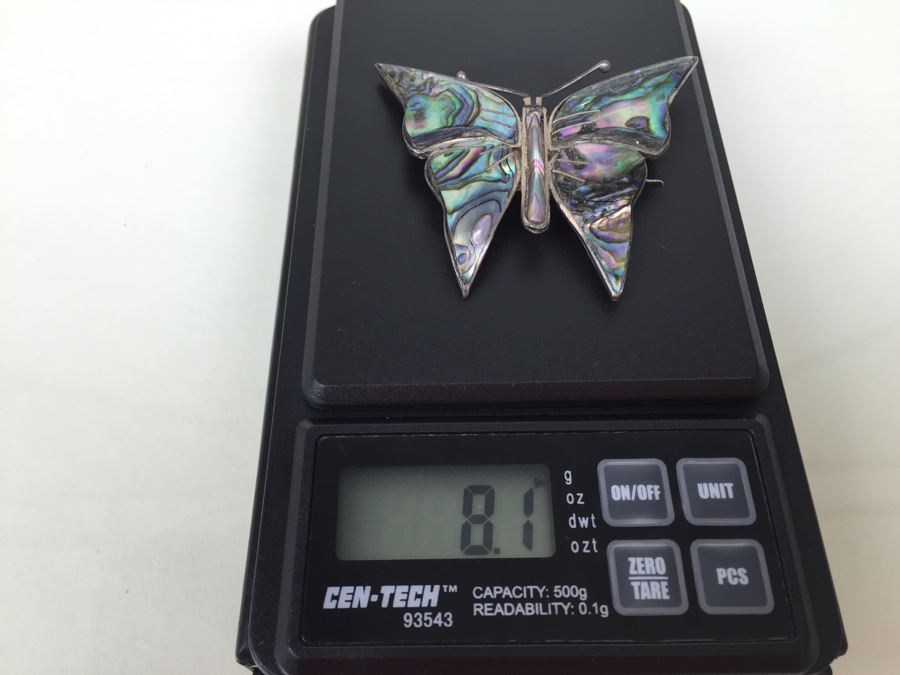 Sterling Silver Butterfly Brooch With Mother Of Pearl Inlay Signed 8.1g [Photo 12]