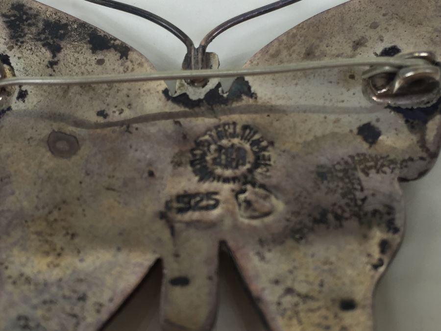 Sterling Silver Butterfly Brooch With Mother Of Pearl Inlay Signed 8.1g [Photo 9]