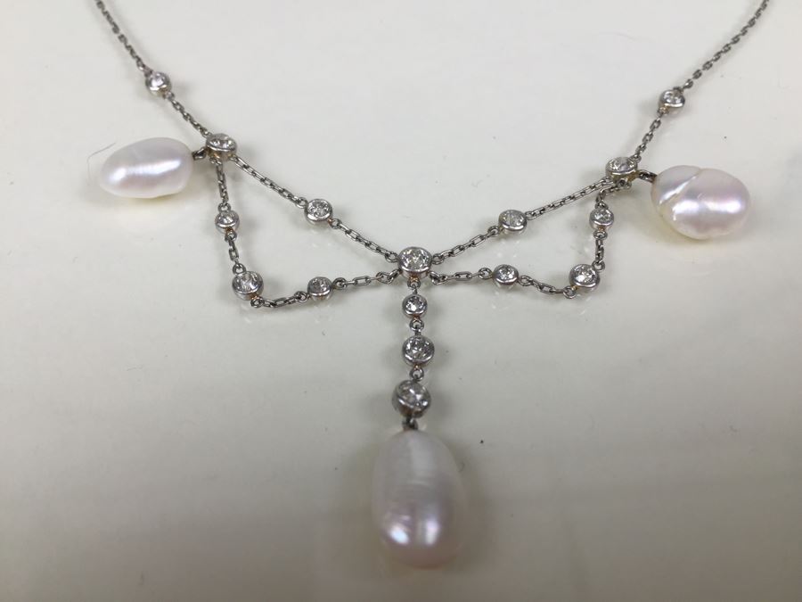 Stunning 18K Necklace With Diamonds And Pearls 8g [Photo 5]