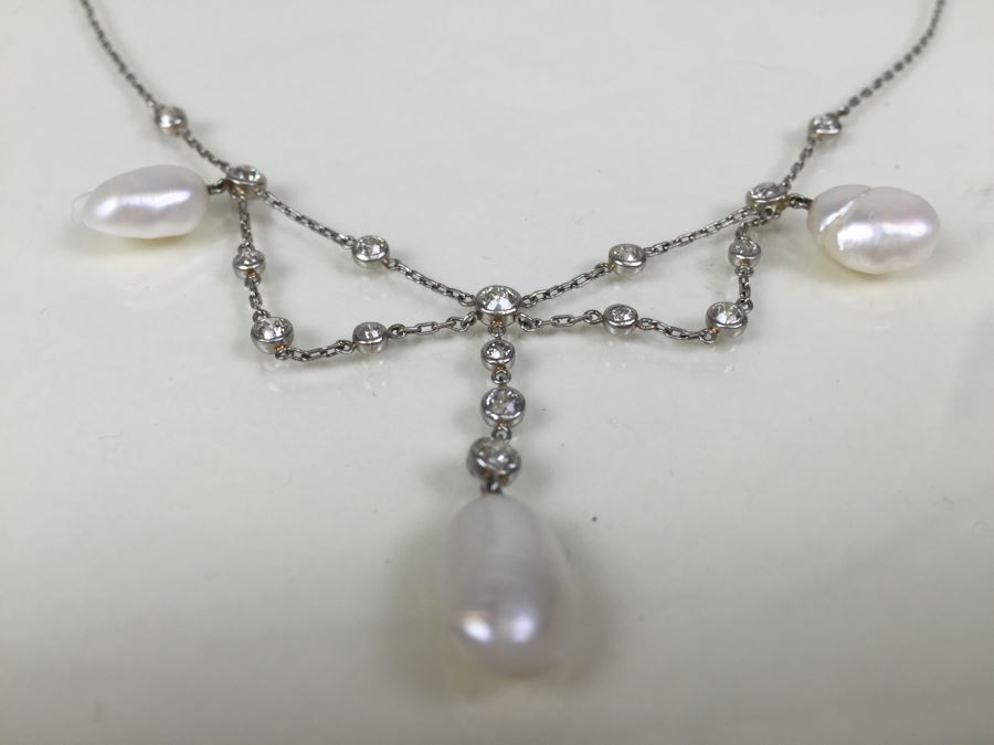 Stunning 18K Necklace With Diamonds And Pearls 8g [Photo 6]