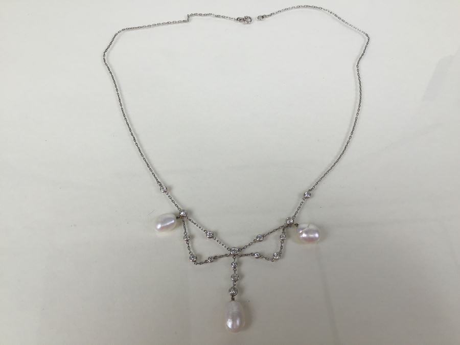 Stunning 18K Necklace With Diamonds And Pearls 8g [Photo 7]