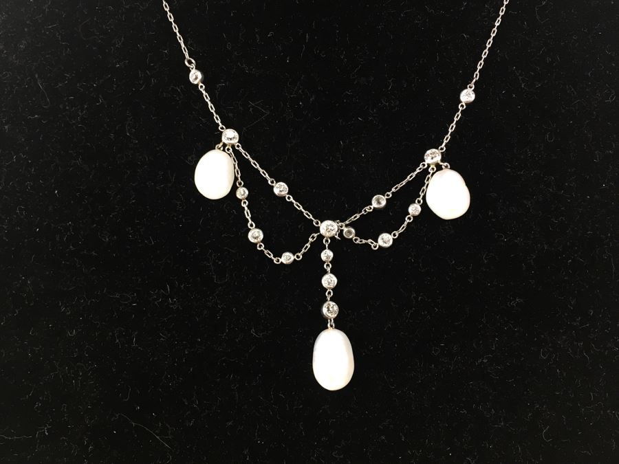 Stunning 18K Necklace With Diamonds And Pearls 8g [Photo 19]